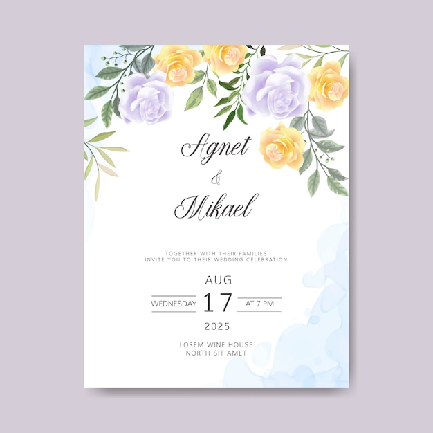 Convite de cartões de casamento com belos temas florais