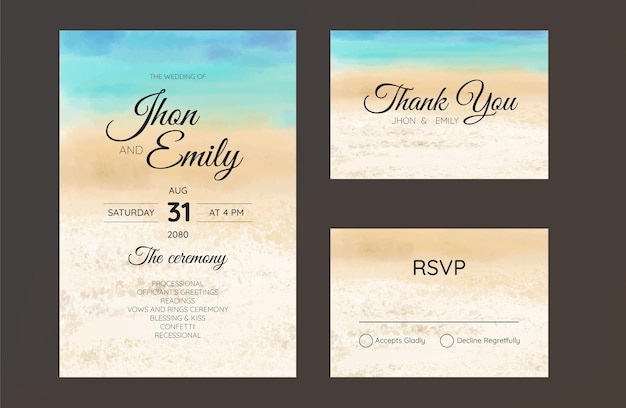 Vetor convite de cartões de casamento salve a data design de estilo mar fundo romântico de verão de casamento na praia