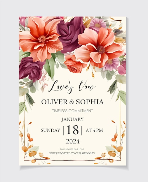 Vetor convite de casamento aquarela floral vector mão desenhando cartão romântico cartaz de eucalipto