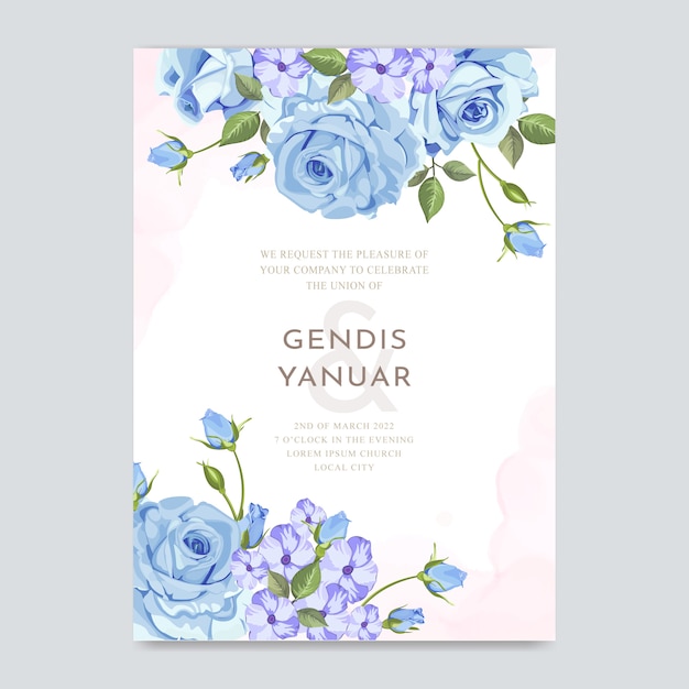 Convite de casamento bonito com flor floral azul