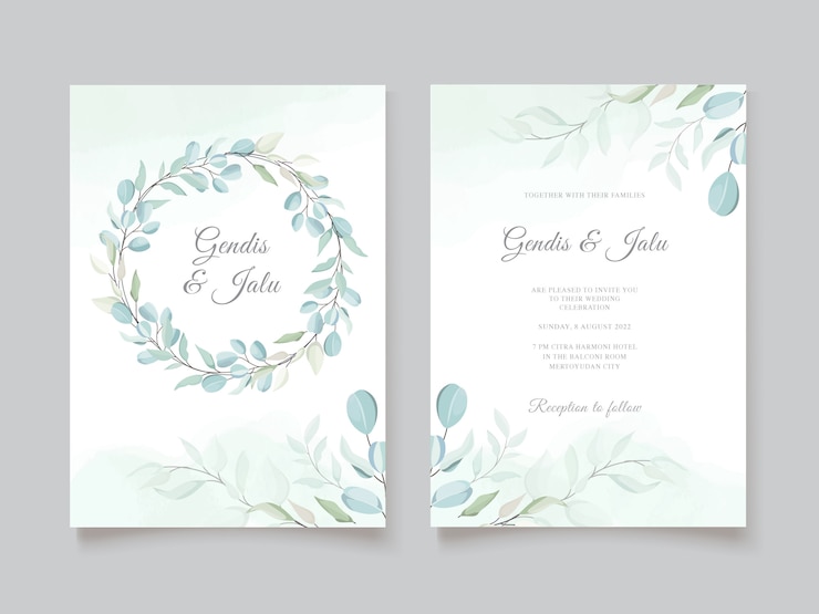 Vetor convite de casamento bonito com flores e folhas