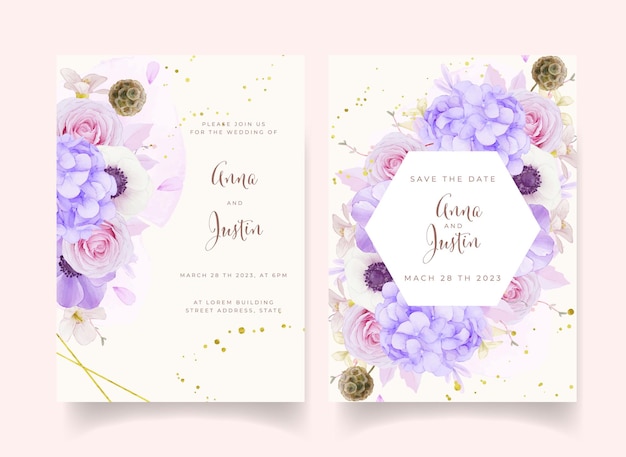 Convite de casamento com aquarela rosas cor de rosa