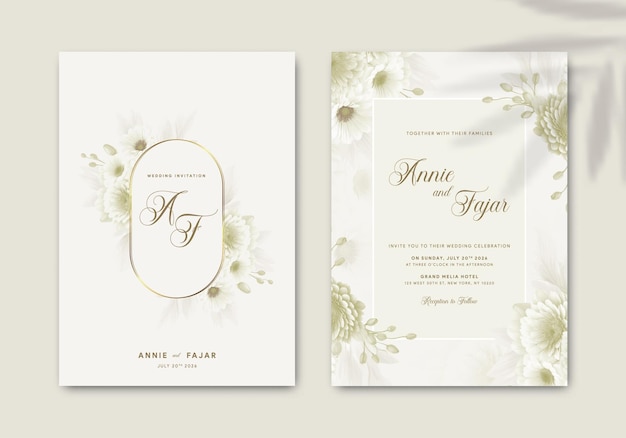 convite de casamento com buquê de flores marrons em aquarela vetor premium