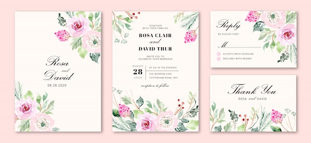 Convite de casamento com doces flores cor de rosa