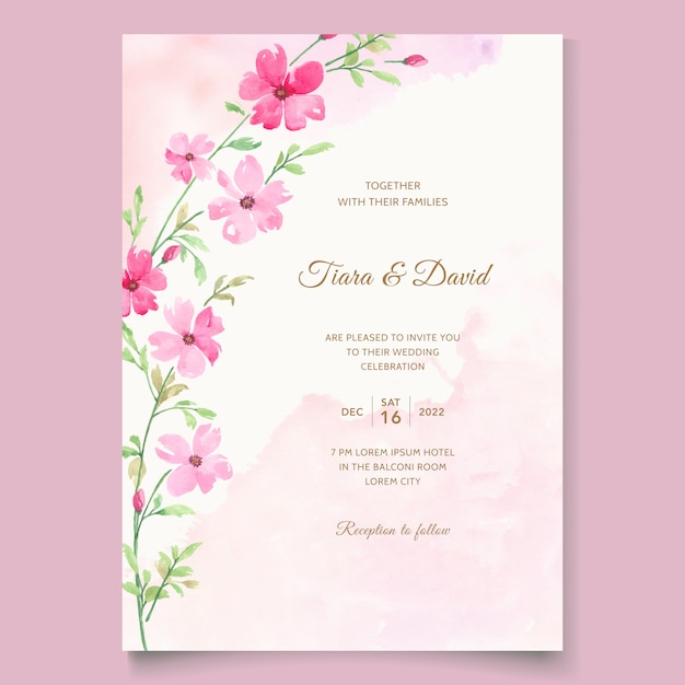 Convite de casamento com flores rosa