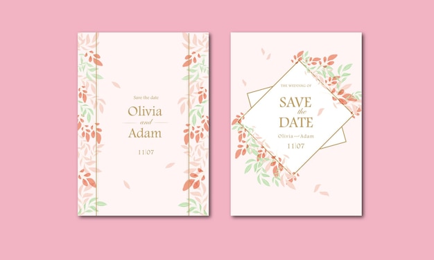 Convite de casamento com folhas em rosa claro