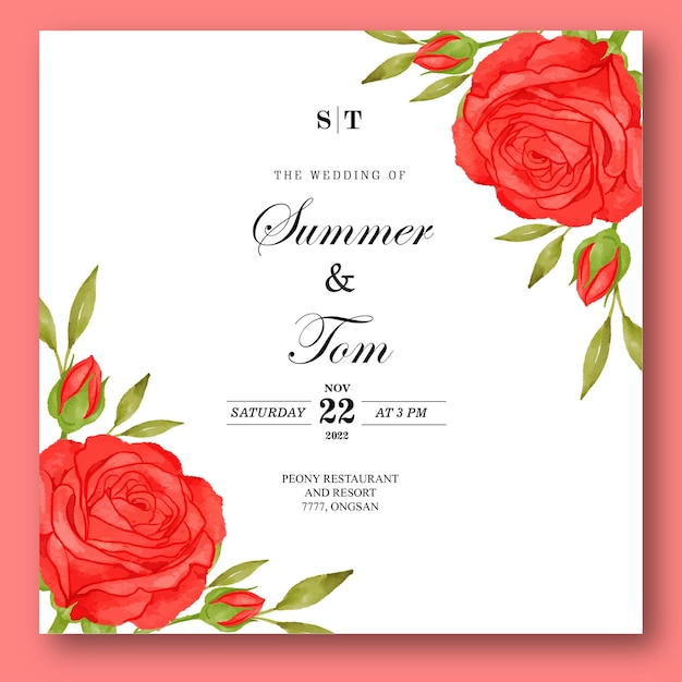 Convite de casamento com lindo cartão em aquarela floral