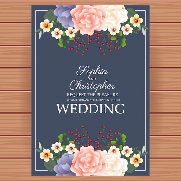 Convite de casamento com moldura floral