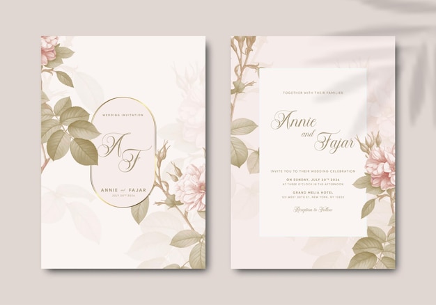 convite de casamento com ramo de flor rosa aquarela vetor premium