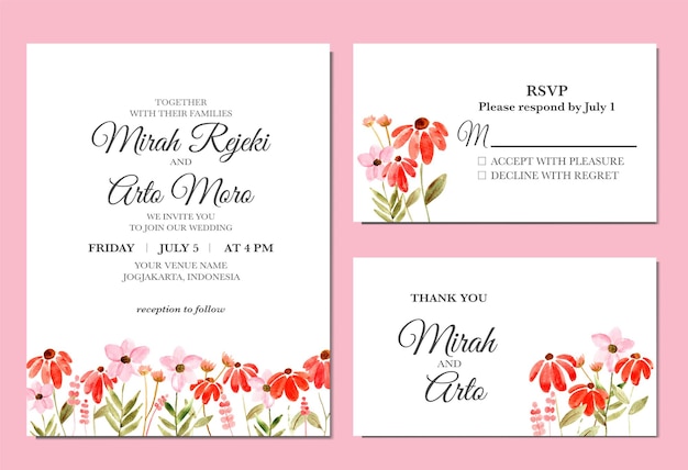 Convite de casamento em aquarela floral pintado à mão