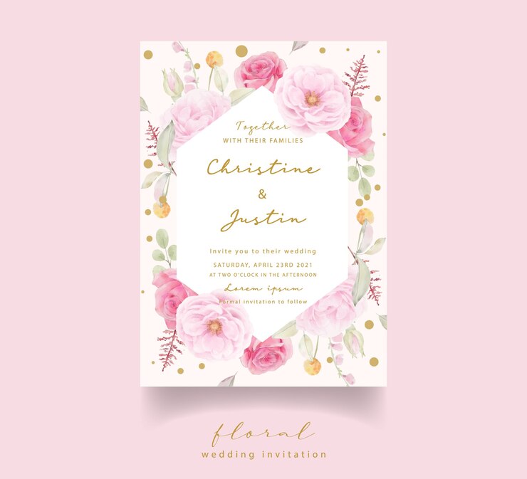 Vetor convite de casamento em aquarela rosa rosa