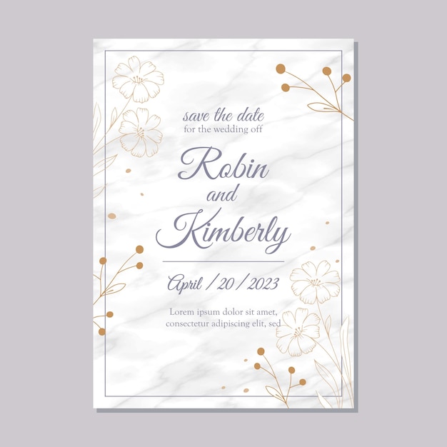 Convite de casamento em formato A5 com um design floral minimalista e discreto