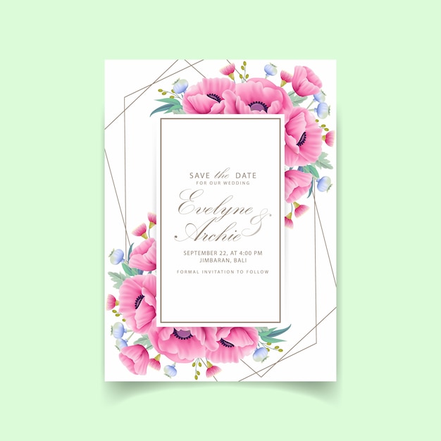 Convite de casamento floral com flor papoula