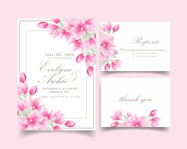 convite de casamento floral com flores de magnólia