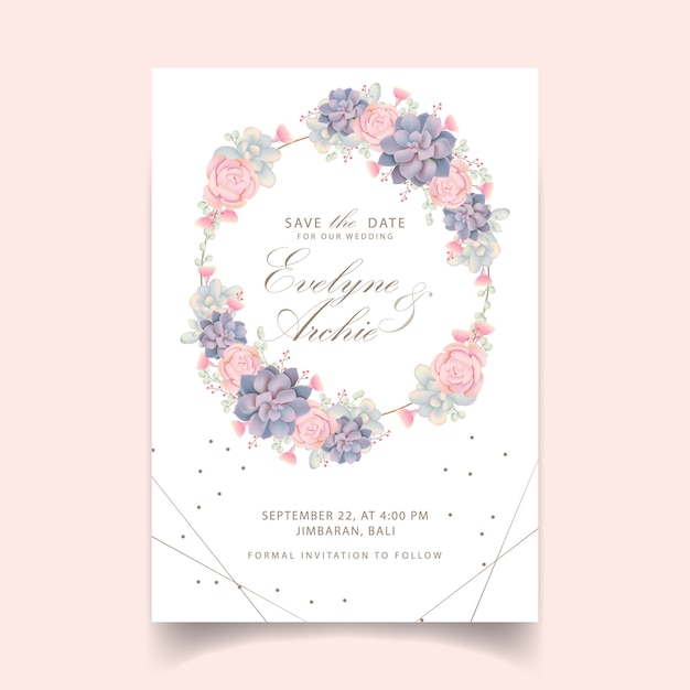 Convite de casamento floral com suculentas