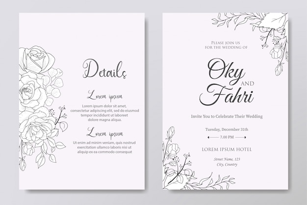 Convite de casamento floral desenhado à mão