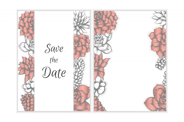 Convite de casamento floral, design de estilo boêmio de suculentas mão desenhada.