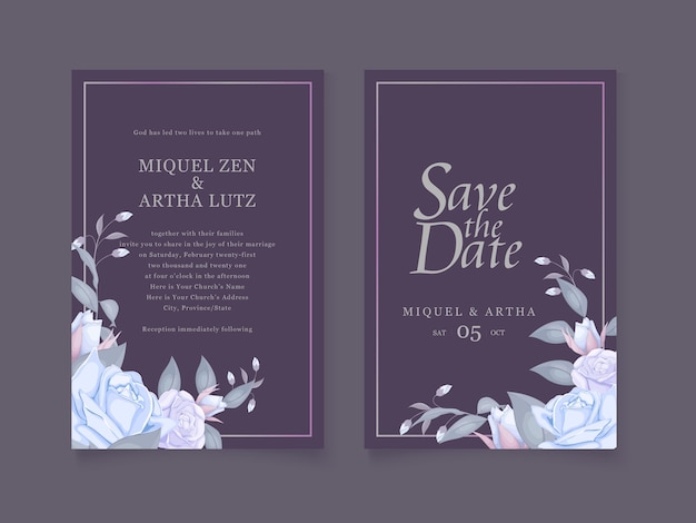 Convite de casamento floral na cor azul