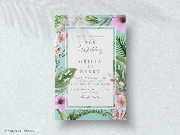 Convite de casamento floral tropical