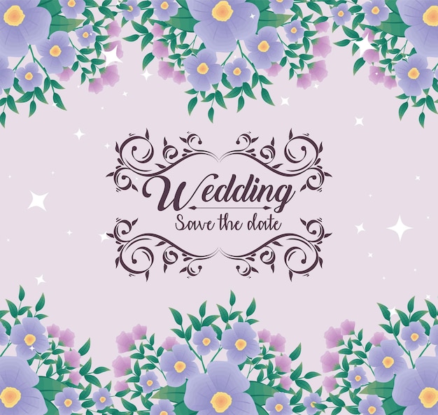 Convite de casamento fofo e flores lilás
