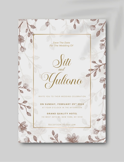 Convite de casamento único com aquarela floral vetor premium