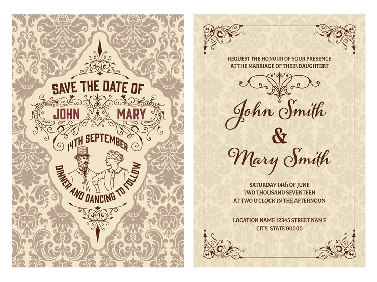 Convite de casamento vintage