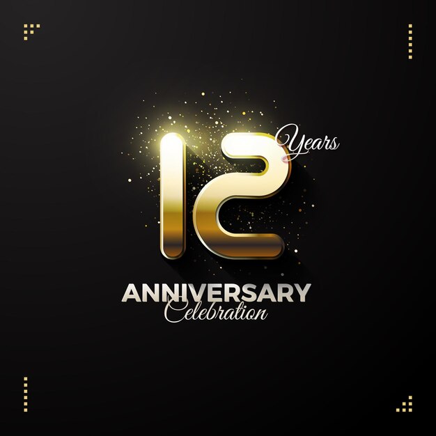 convite de festa de 12 anos com ilustração de número de ouro