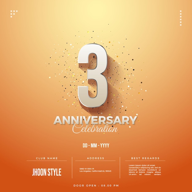 Convite do 3º aniversário com ilustração de número 3D simples