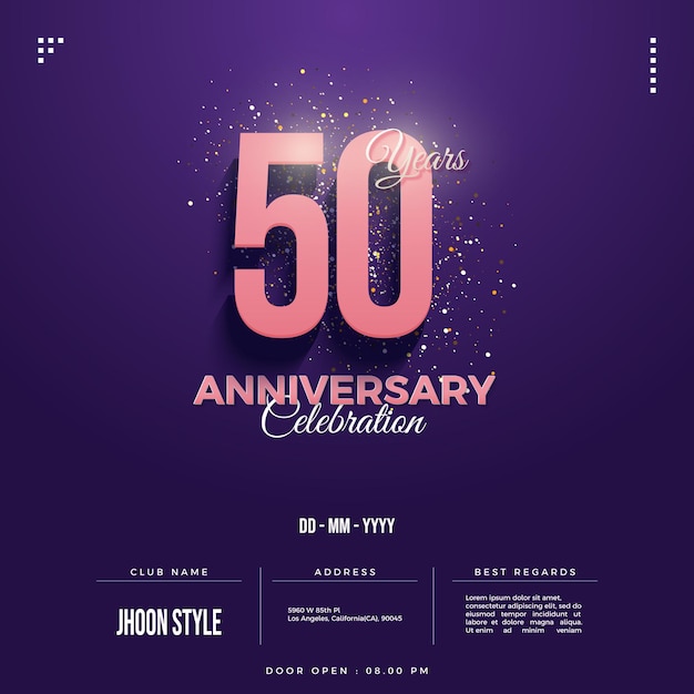 Convite do 50º aniversário com números em fundo roxo