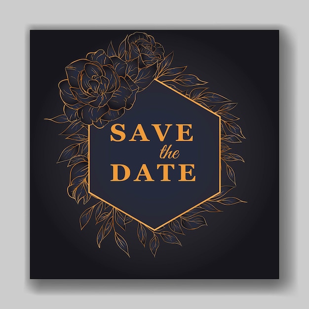 Vetor convite elegante para cartão de casamento com lindo contorno de flores