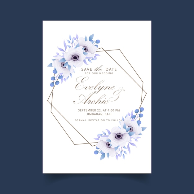 Convite floral do casamento com flores da anêmona