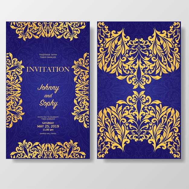 Convite floral dourado papel de parede violeta