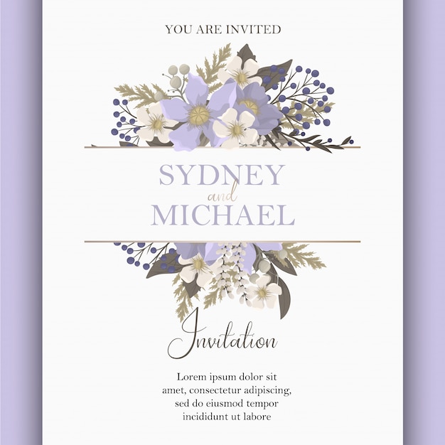 Vetor convite floral roxo do casamento