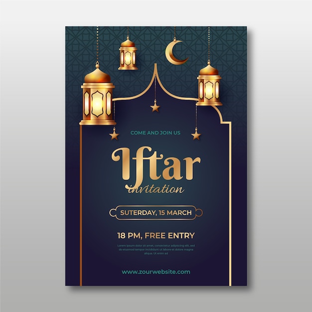 Vetor convite iftar com imagem realista