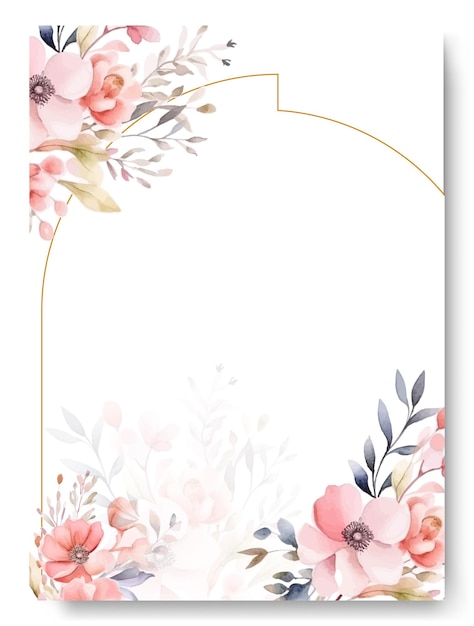 Vetor convite para chá de panela com ornamento de flor de papoula rosa fundo aquarela cartão botânico