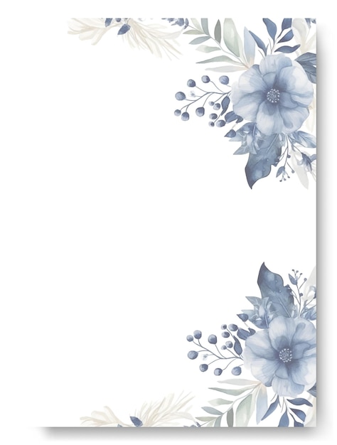 Vetor convite para chá de panela com ornamento de orquídea azul, fundo aquarela, borda do tema do jardim