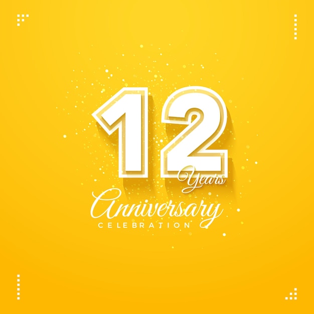 Convite para festa de 12 anos com números brancos em fundo amarelo limpo