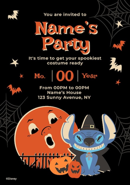 Convite para festa de Halloween de Stitch