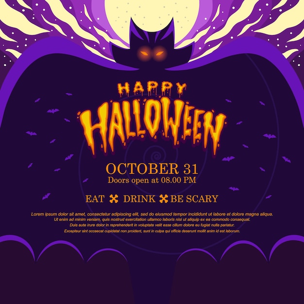 Convite para festa de halloween modelo de silhueta de vampiro design de banner