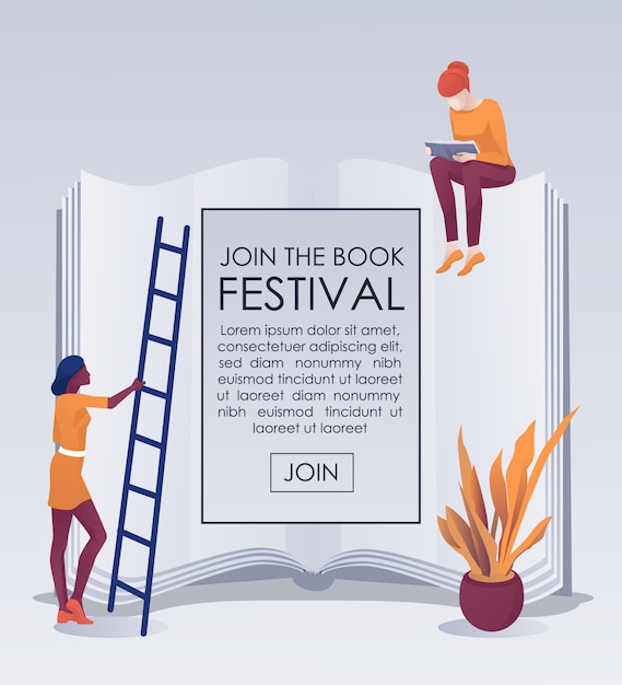 Vetor convite para participar do bookfest no giant book banner