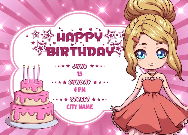 Vetor convite princesa feliz aniversário menina