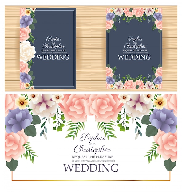 Convites de casamento com quadros florais