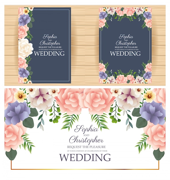 Convites de casamento com quadros florais