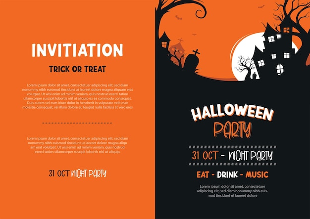 Convites de festa de Halloween ou fundo de cartões modelo de ilustração de Halloween