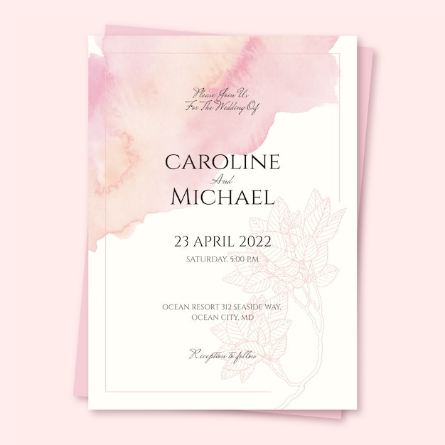 Convites formais de casamento em aquarela