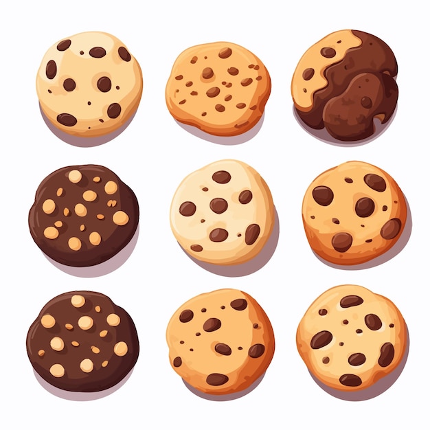 Vetor cookies_with_chocolate_chips_vector_set_isolated