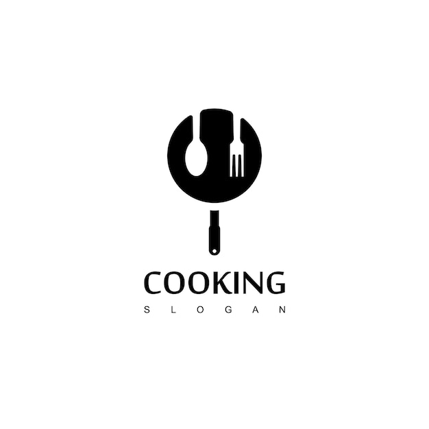 Cooking logo com spoonfork and pan symbol