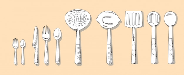 Vetor cooking set kitchen utensils illustration