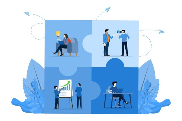 Cooperação de negócios e trabalho em equipe ilustração vetorial plana isolada em fundo branco