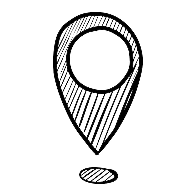 Coordenadas desenhadas à mão ícone de doodle gps do ponto de localização isolado na ilustração vetorial de fundo branco